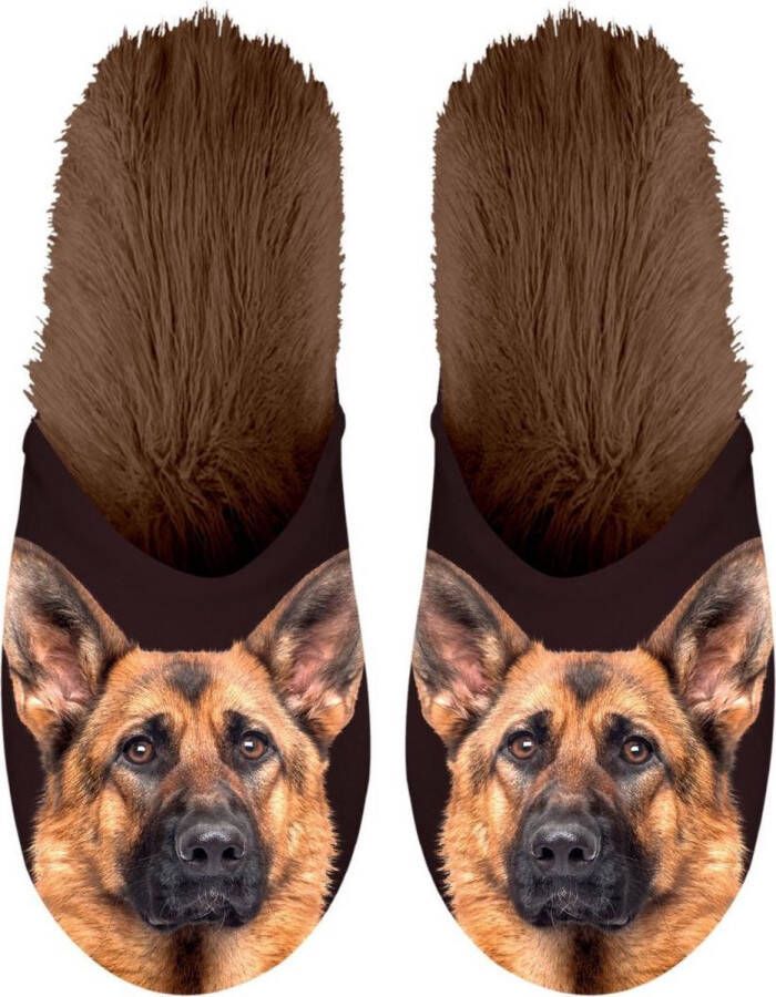 Plenty Gifts Pantoffels Duitse Herder Pluche Donkerbruin