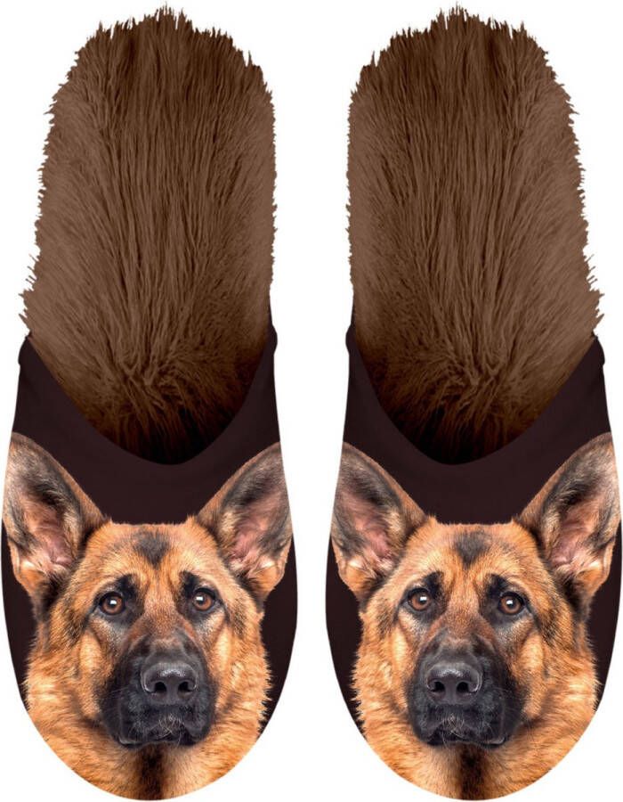 Plenty Gifts Pantoffels Duitse Herder Pluche Donkerbruin