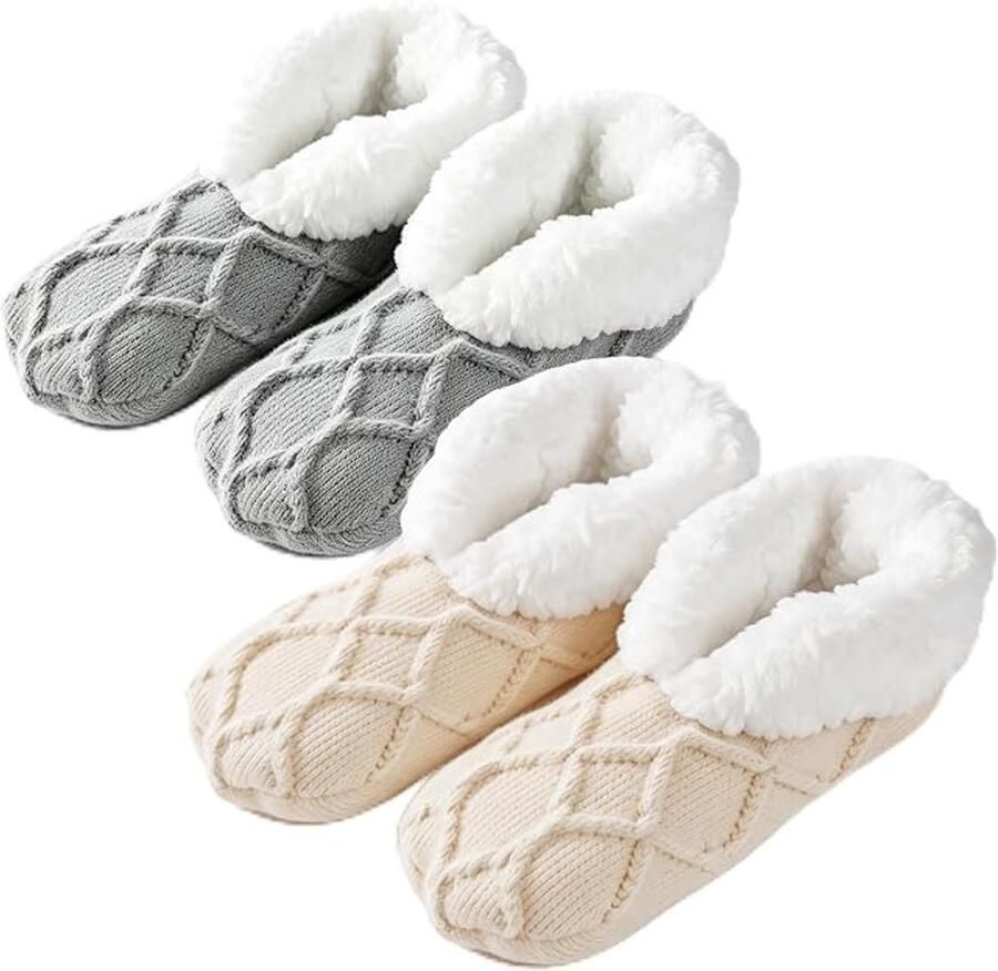 Pluisje slippers sokken-winter warme vloer sokken-super comfortabel huis slippers- nen en universeel-wit grijs-eenmaat