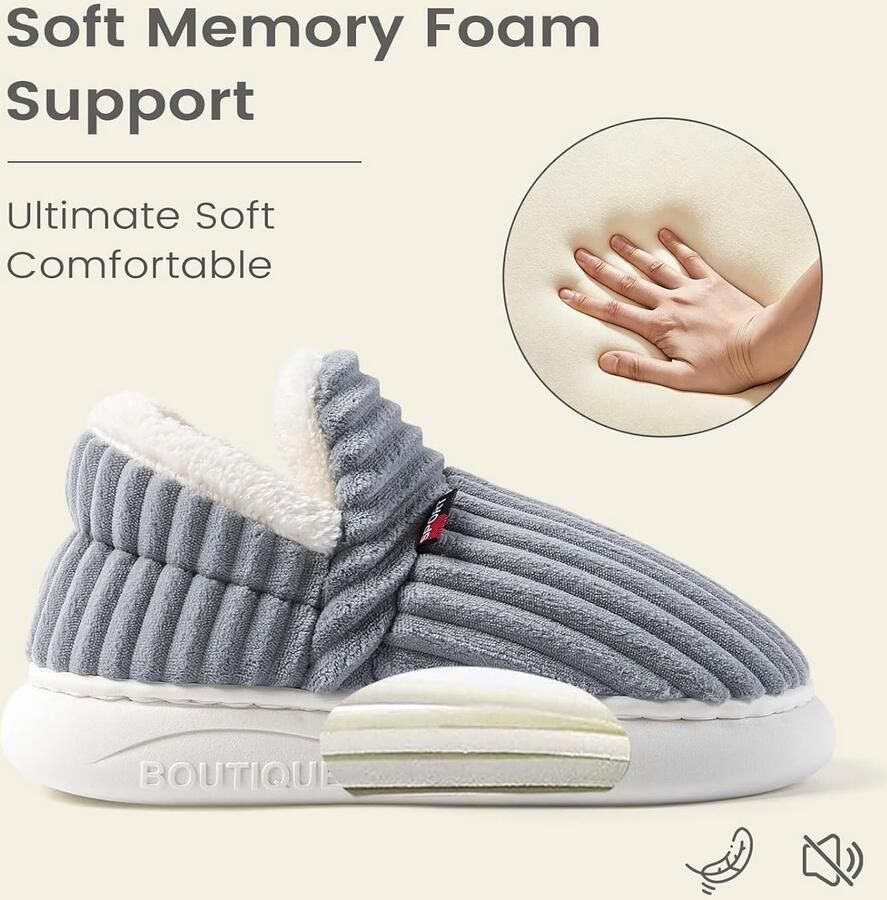 Pluizige Pantoffels Grijs 36 37 EU Pluche Warme Winterpantoffels Voor en
