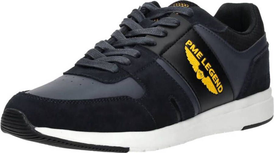 PME Legend Diepblauwe Suède Sneaker met Okerkleurige Accenten Blauw Heren