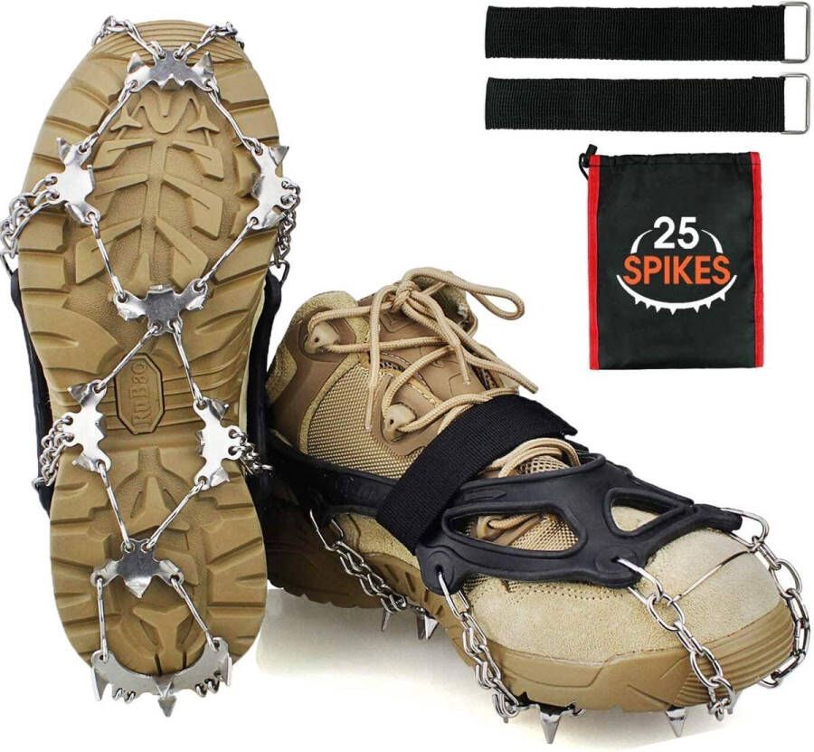 Pockinity 25x Spikes Crampons Ice Schoenplaten Tractie Sneeuw Handvatten voor Laarzen Schoenen Anti-Slip RVS Spikes Microspikes voor Wandelen Vissen Wandelen Klim Bergbeklim