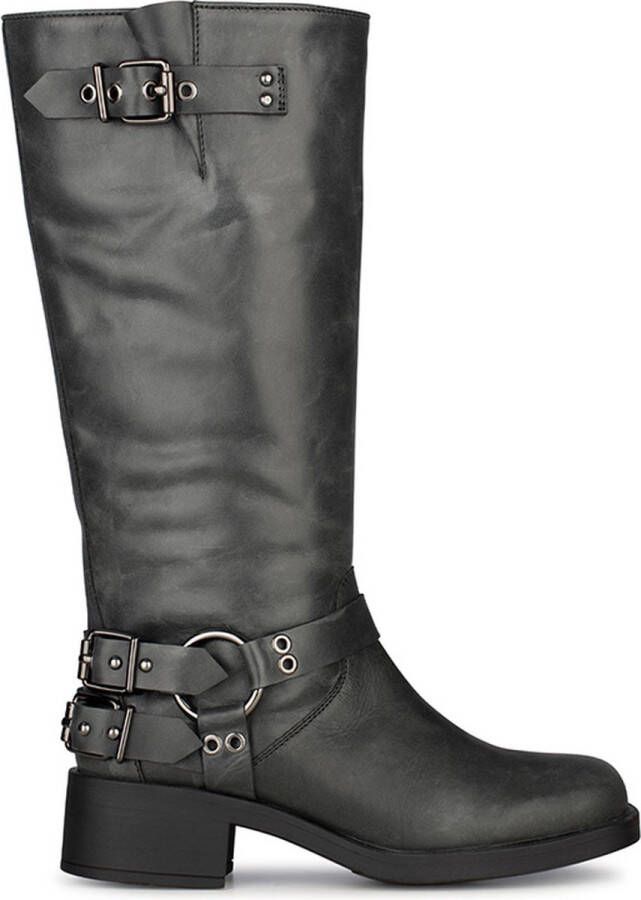 POELMAN Hoge leren biker boots met rits Zwart Leer Cowboy laarzen Dames