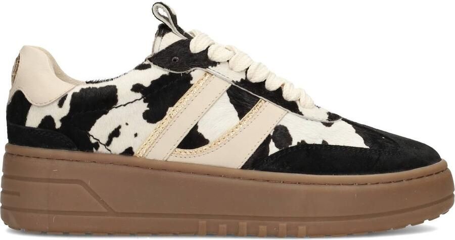 PS Poelman Anemone leren sneakers met koeienprint beige zwart - Foto 3