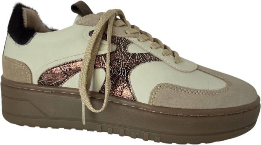 Haboob Aurelie leren sneakers met plateauzool beige