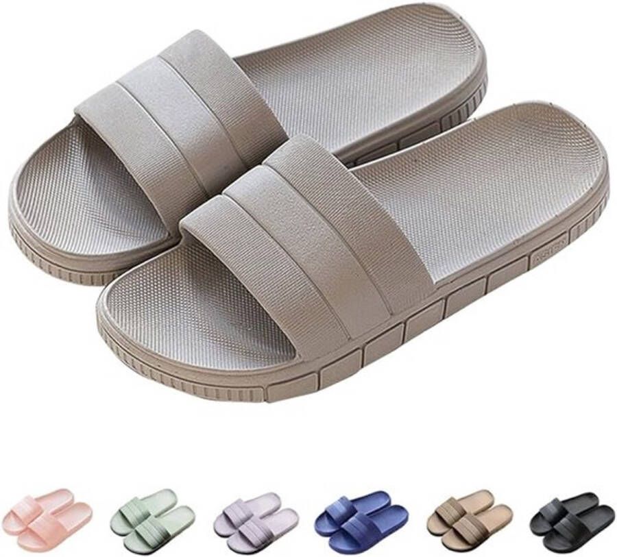PolkaHome slippers zomer slide-slippers badslippers strand indoor outdoor slipvast unisex effen EU grijs