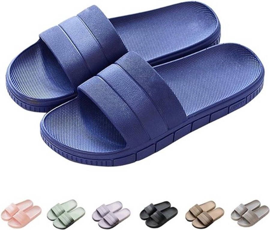 PolkaHome slippers zomer slide-slippers badslippers strand indoor outdoor slipvast unisex effen EU marineblauw