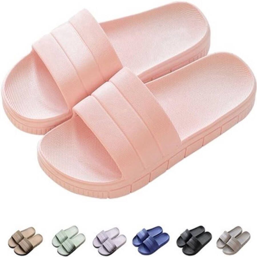 PolkaHome slippers zomer slide-slippers badslippers strand indoor outdoor slipvast unisex effen EU roze