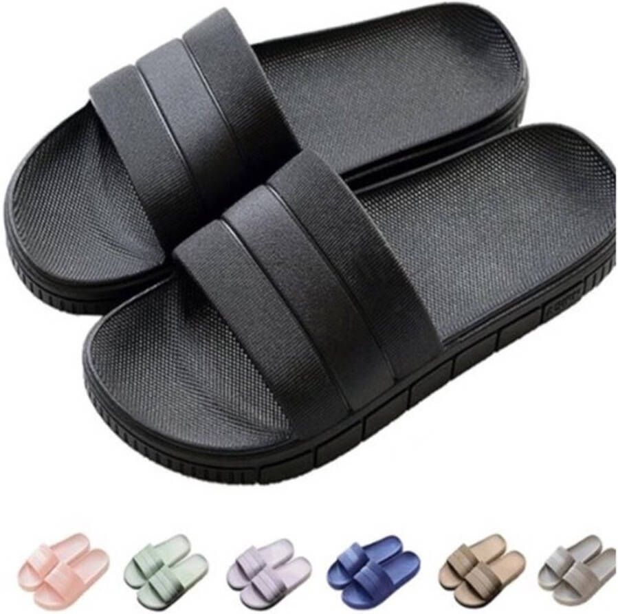 PolkaHome slippers zomer slide-slippers badslippers strand indoor outdoor slipvast unisex effen EU zwart