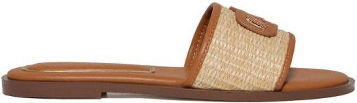 Polo Club Bruine raffia sandalen Greta met P logo