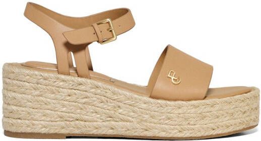 Polo Club Taupekleurige sandalen Aurora met jute sleehak en metalen detail