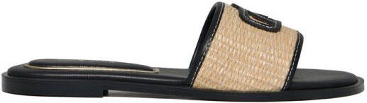 Polo Club Zwarte raffia sandalen Greta met P logo