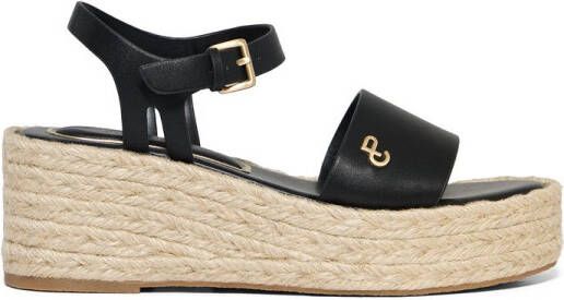Polo Club Zwarte sandalen Aurora met jute sleehak en metalen detail