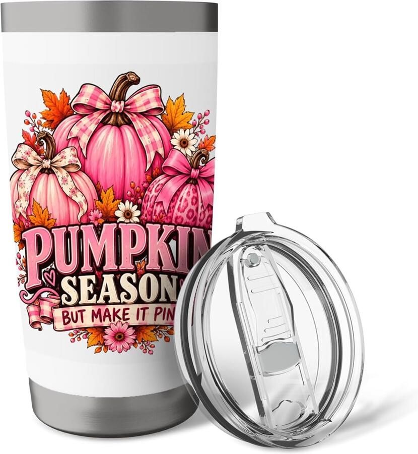 Pompoen oktober borstkanker support herfst bewustwording dubbelwandige thermosbeker