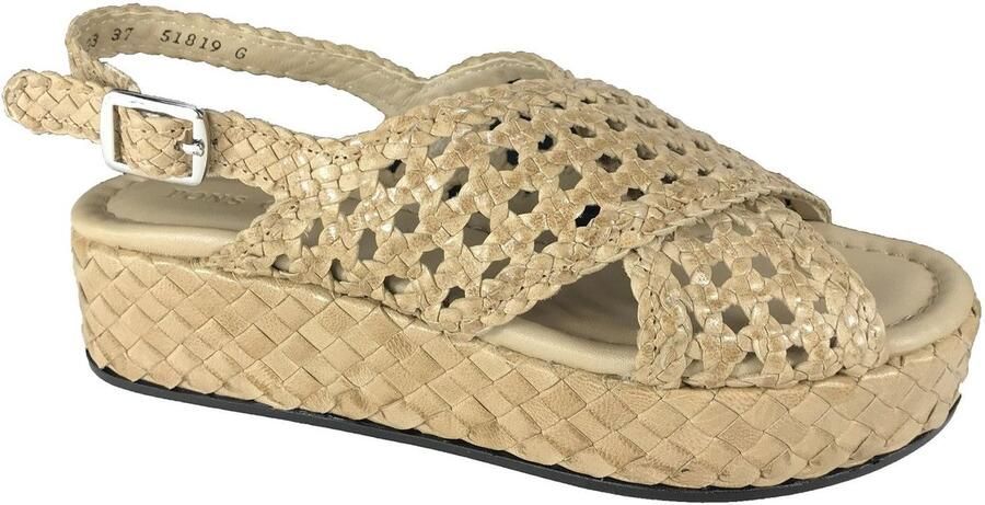 PONS QUINTANA 12033 beige luxe sandalen met gevlochten leder Bonne Shoe