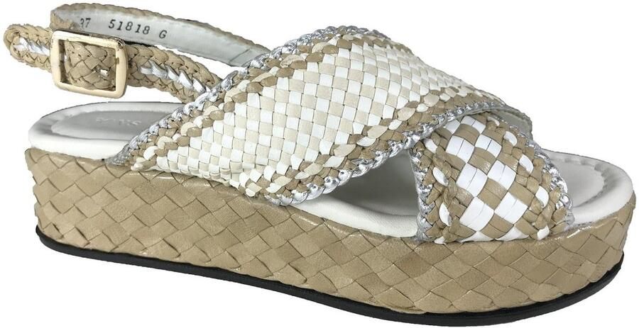 PONS QUINTANA 10732 wit-taupe luxe sandalen met gevlochten leder Bonne Shoe