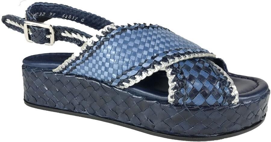 PONS QUINTANA 10732 blauwe luxe sandalen met gevlochten leder Bonne Shoe