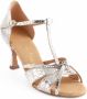 Portdance Zilveren dames dansschoenen stabiele flair hak Open teen model Tbandje Suede zool Dans met passie Salsa Bachata Latin Stijldansen PD PRO 002 Zilver - Thumbnail 1
