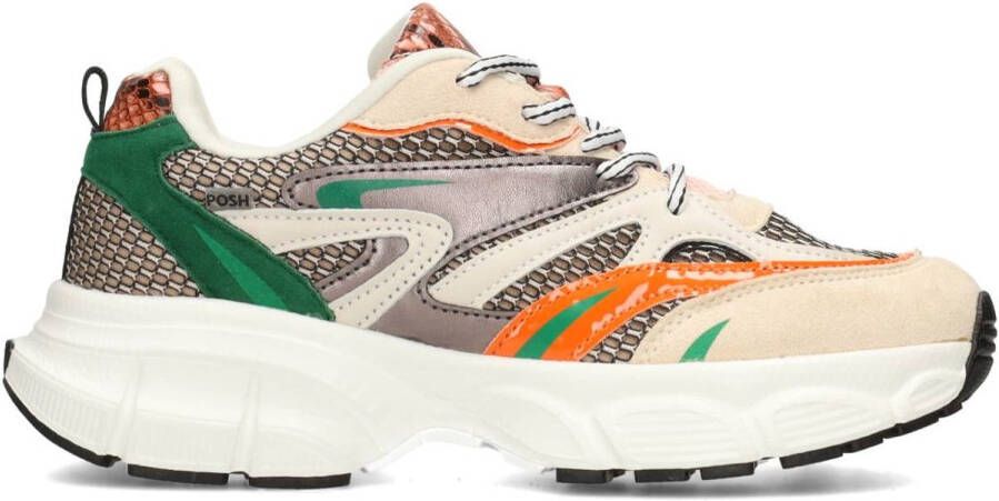 POSH by Poelman ALICE Dames Sneakers Beige Met Groen Combinatie