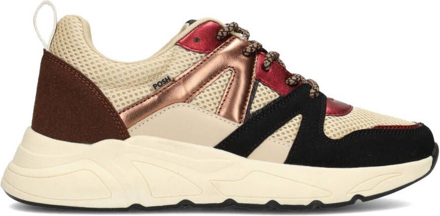 POSH by Poelman CAROCEL Dames Sneakers Beige Met Rood Combinatie