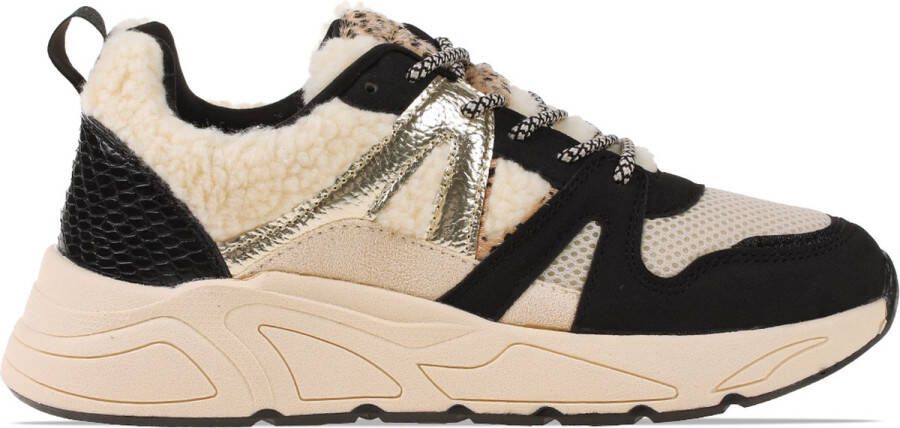 POSH by Poelman CAROCEL Imitatieleren Sneakers Zwart met combinatie