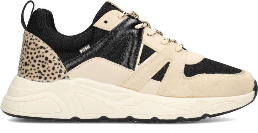 POSH by Poelman CAROCEL Dames Sneakers Zwart Met Beige Combinatie
