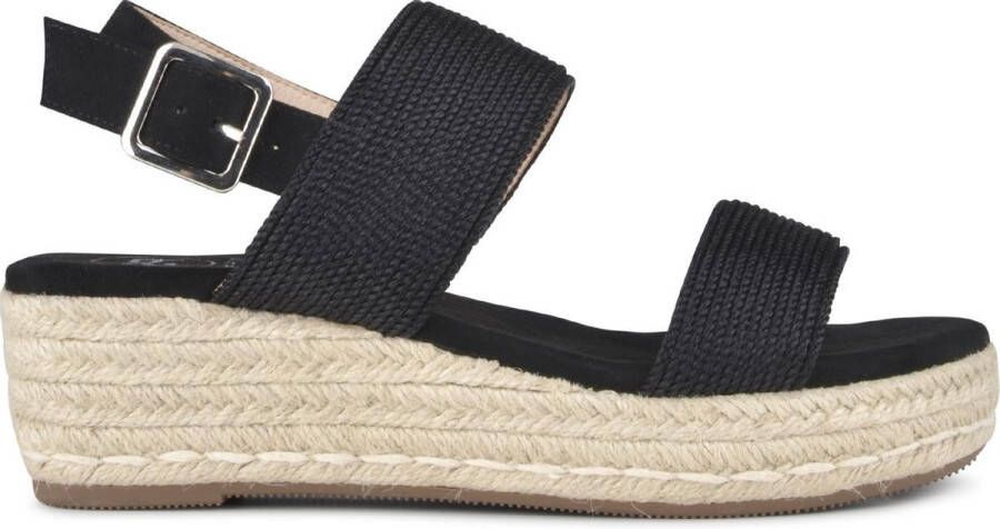 PS Poelman CETO Dames Faux PU Imitatie Suède Leren Sandalen met Touw Detail en Espadrille Zool Zwart