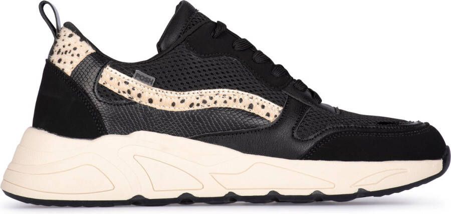 POELMAN Sneaker zwart met panterprintdetails Zwart Mesh Lage sneakers Dames - Foto 2