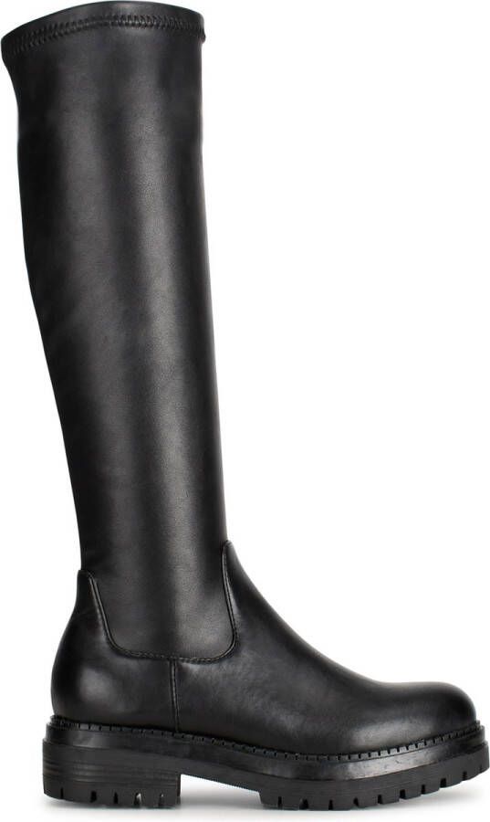 PS Poelman Dames CYBELE PU Imitatieleren Stretch Hoge Laarzen met Stoere Profielzool en Rits Zwart - Foto 3