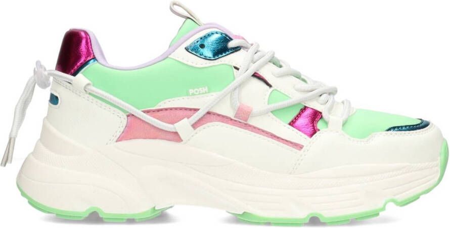 POSH by Poelman KAE Dames Sneakers Wit Met Groene Combinatie
