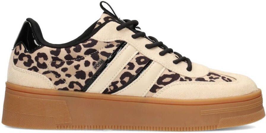 POSH by Poelman LILY Dames Sneakers Beige Met Bruin
