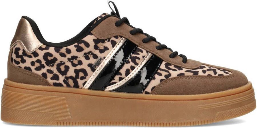 POSH by Poelman LILY Dames Sneakers Bruin Met Beige