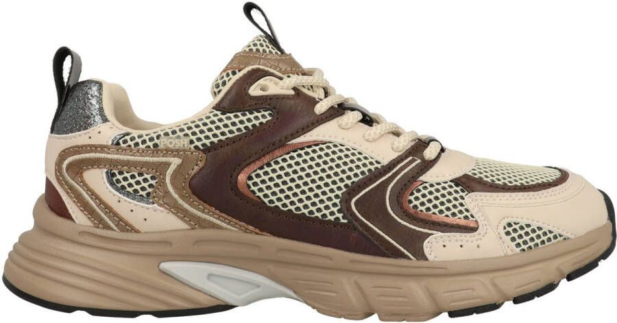 POSH by Poelman LOLA Dames Sneakers Bordeaux Met Bruine Combinatie