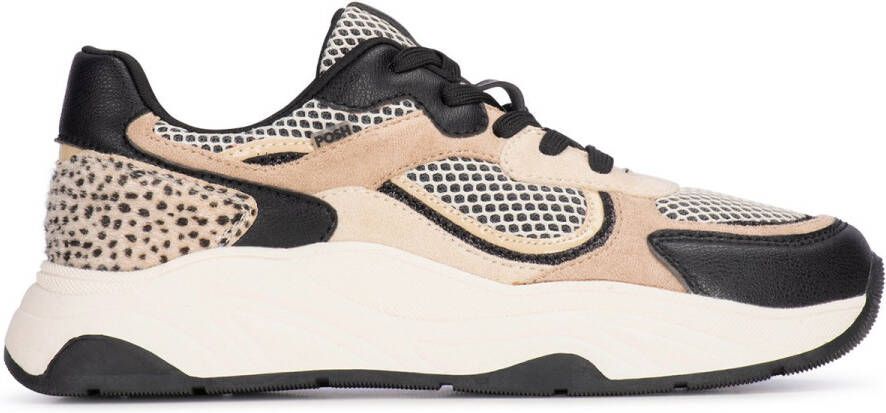 POSH by Poelman MACY Dames Sneakers Wit Met Beige Combinatie