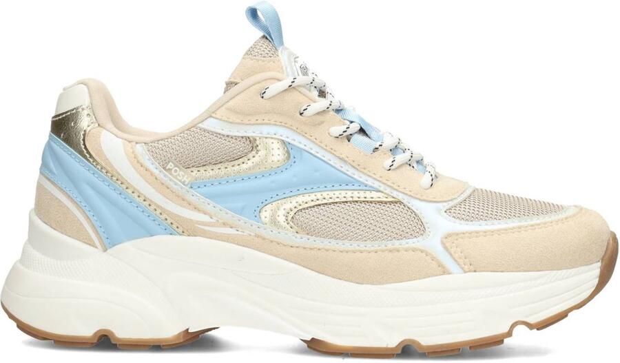 POSH by Poelman ABBY Dames Sneakers Wit met beige en blauw combi