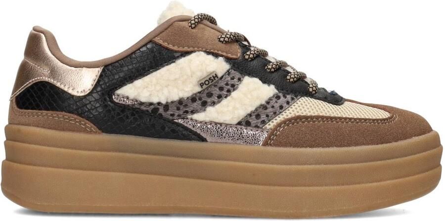 POSH by Poelman Bodie sneakers met teddy ecru zwart bruin - Foto 4