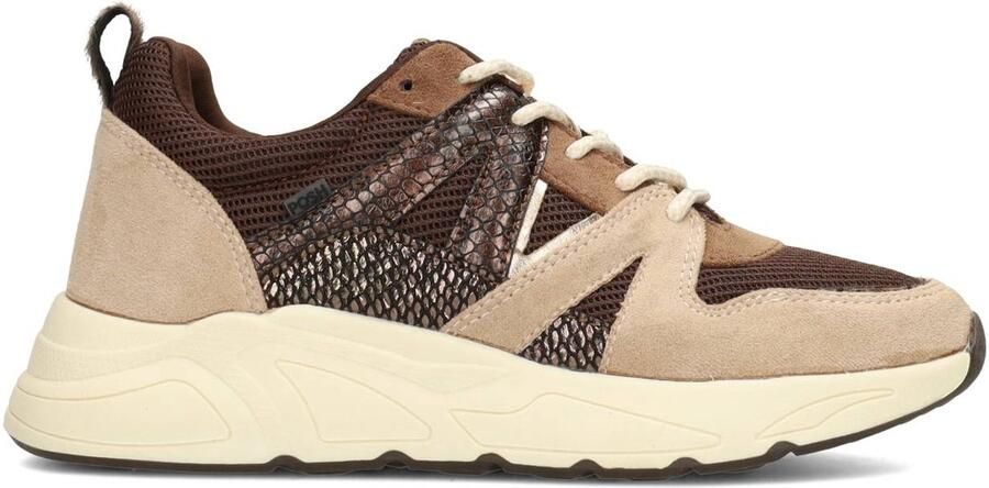 POSH by Poelman CAROCEL Dames Sneakers Bruin met beige combi