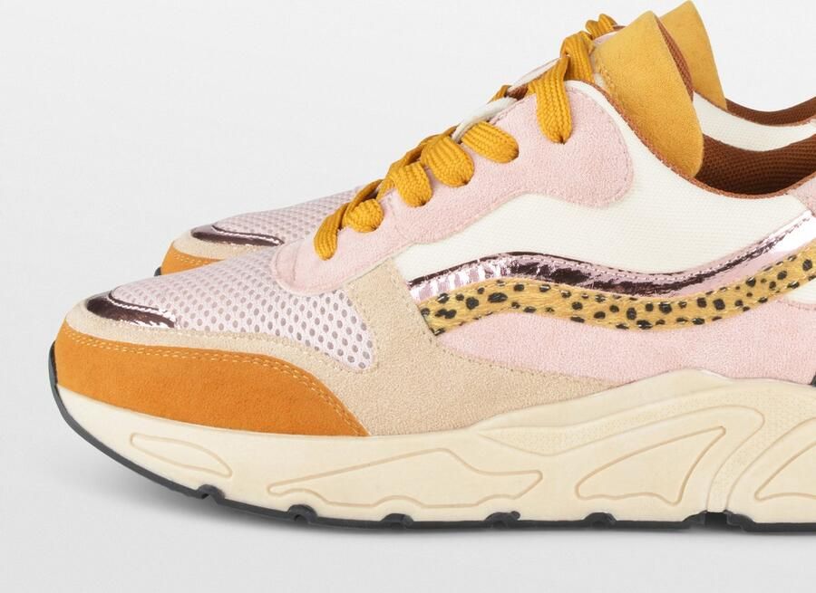 PS Poelman Dames CAROCEL Imitatie Leren Suède PU Runner Sneakers met Beige Profielzool Beige Roze - Foto 9