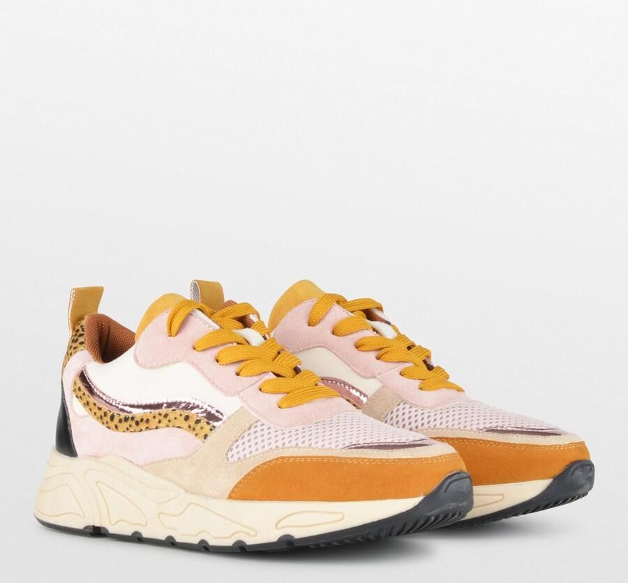 PS Poelman Dames CAROCEL Imitatie Leren Suède PU Runner Sneakers met Beige Profielzool Beige Roze - Foto 5