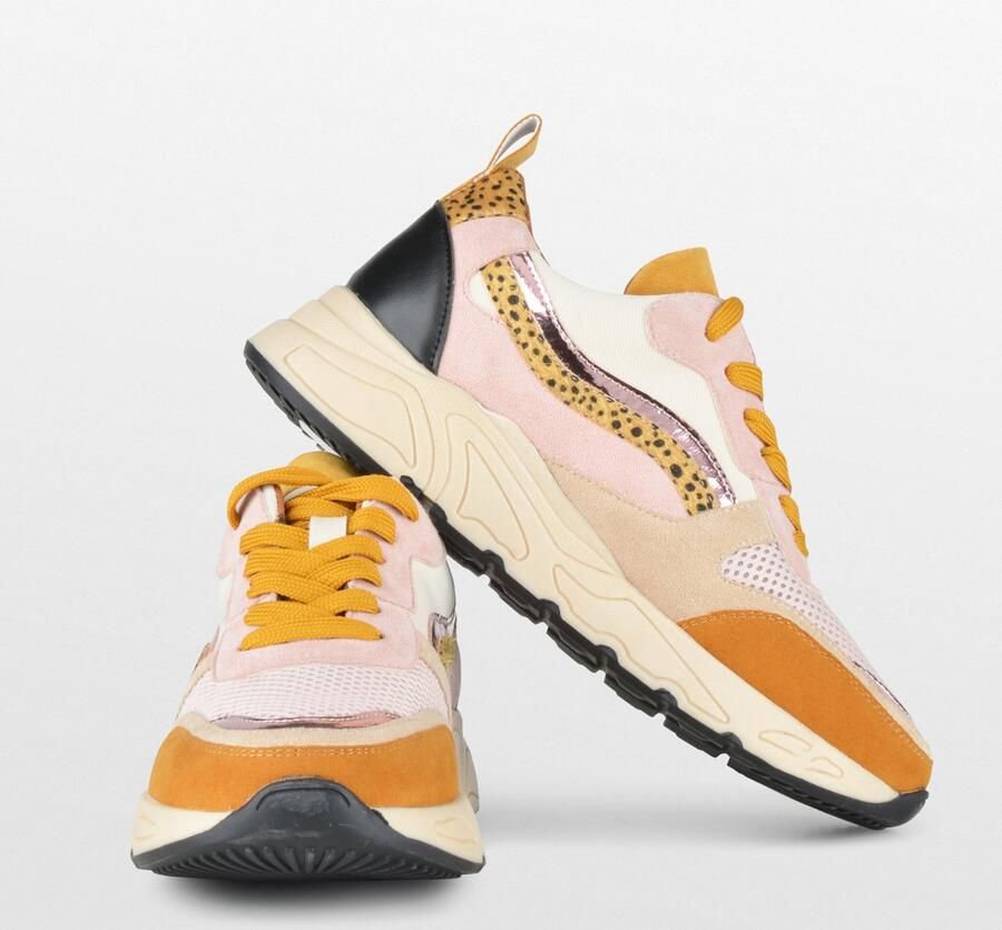 PS Poelman Dames CAROCEL Imitatie Leren Suède PU Runner Sneakers met Beige Profielzool Beige Roze - Foto 6