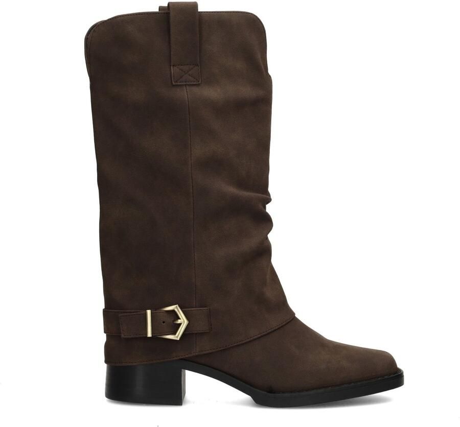 POSH by Poelman Denise suède bikerboots met blokhak bruin - Foto 3