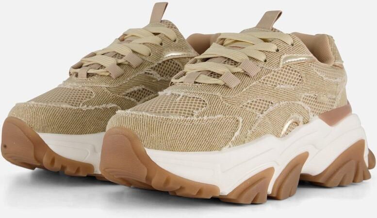 POSH by Poelman Glitter Sneakers beige Textiel Dames