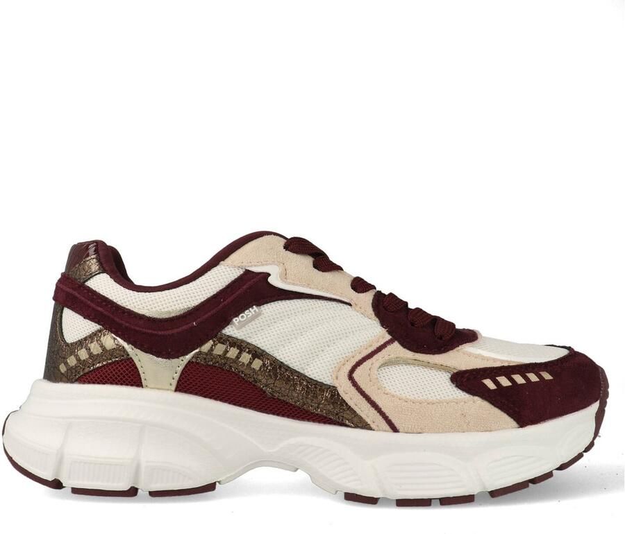 POSH by Poelman Lise chunky imitatieleren sneakers bordeaux wit - Foto 2