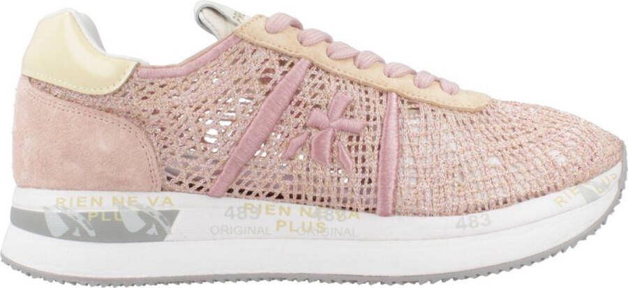 Premiata Kwaliteitslederen sneaker met koordtextuur Pink Dames
