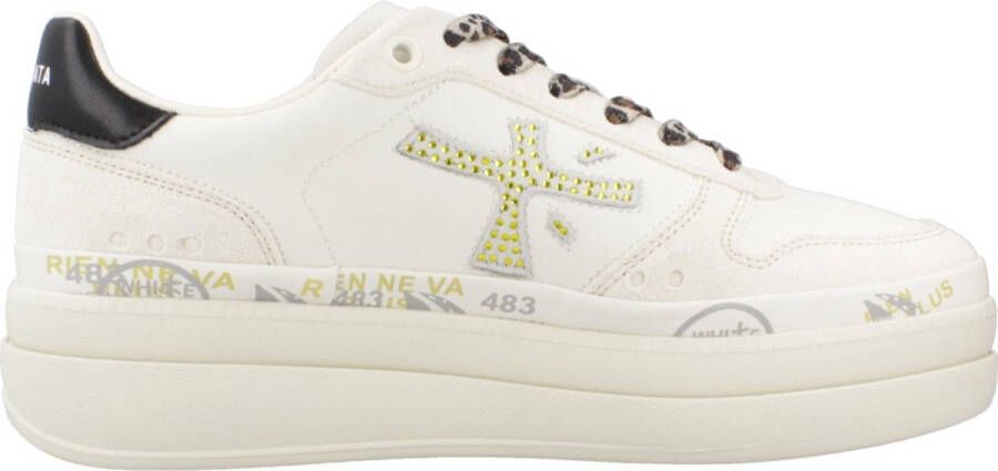 Premiata Low-Top Sneakers Animal Print Laces Ivory Leather And Suede Sneaker in wit