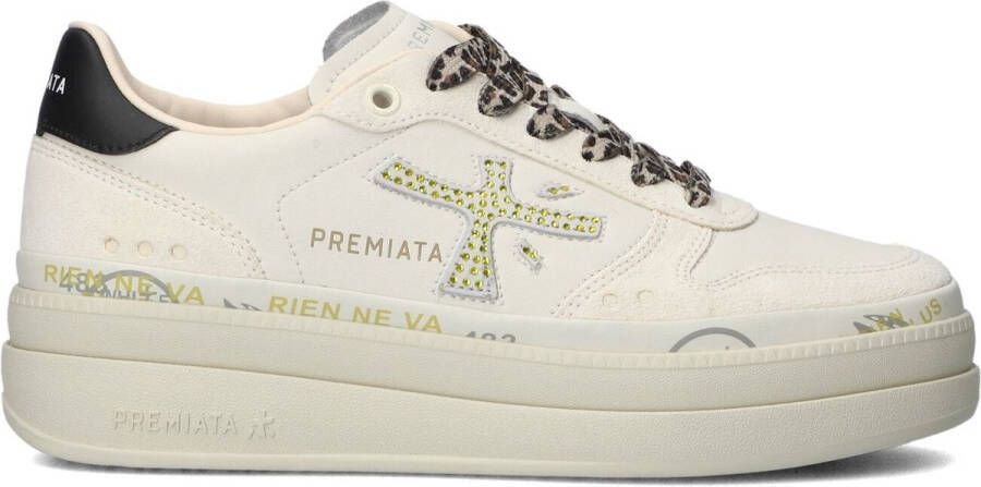 Premiata Low-Top Sneakers Animal Print Laces Ivory Leather And Suede Sneaker in wit