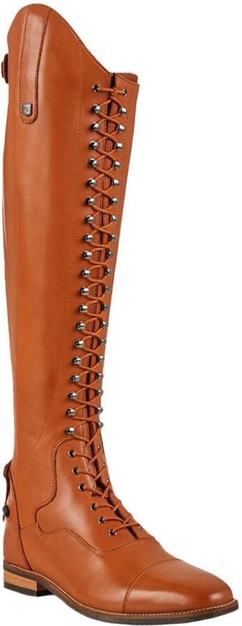 Premier Equine Maurizia Ladies Lace Front Tall Leather Riding Wide Rijlaarzen Bruin