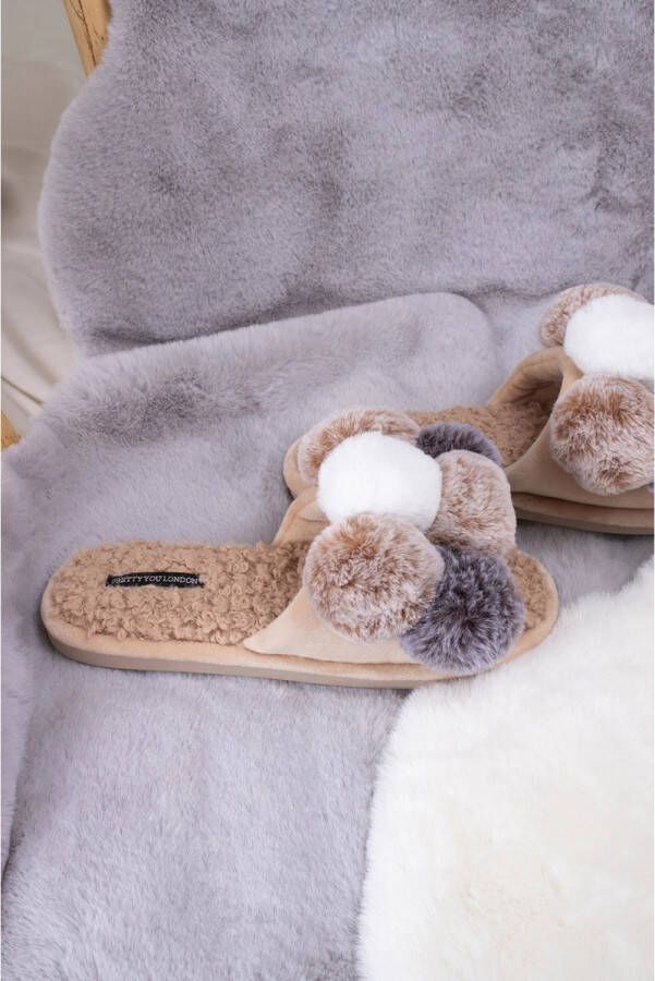 Pretty You Londen Daisy Pom Slipper in naturel