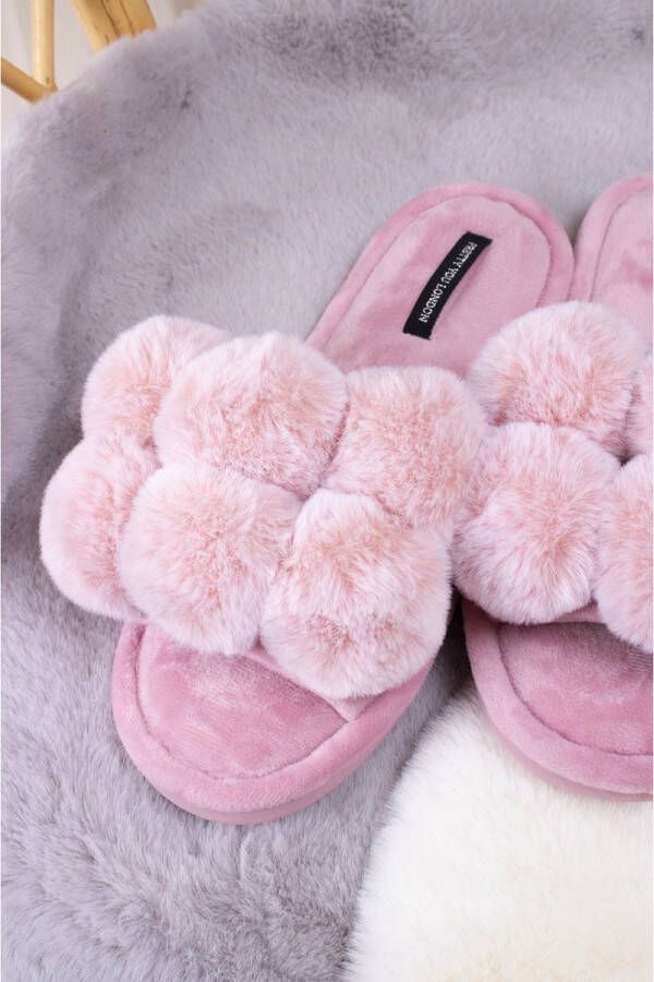 Pretty You Londen Dolly Pompompantoffels in roze