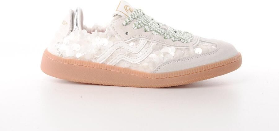 Primabase dames sneaker Vichy suède en pailletten beige